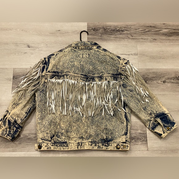 HAVOC Vintage 80s Acid Wash Fringe Womens Sz Large Blue Denim Jacket made in USA - Picture 2 of 9